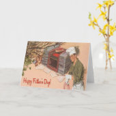 パパバーベキューBBQレトロ広告ヴィンテージ父の日 カード (黄色い花)