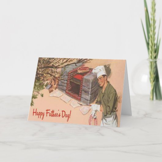 パパバーベキューBBQレトロ広告ヴィンテージ父の日 カード (正面)