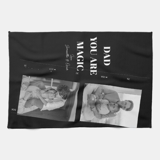 'パパパーソナライズされたあなたは魔法'二人の父親の写真 キッチンタオル (横)