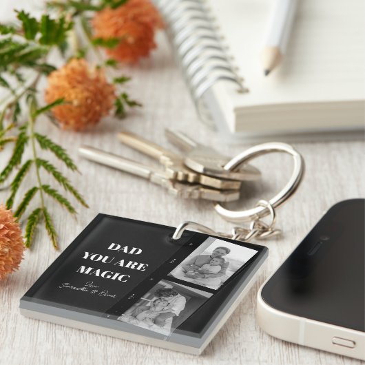 'パパパーソナライズされたあなたは魔法'二人の父親の写真 キーホルダー (正面右)