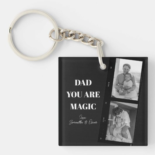 'パパパーソナライズされたあなたは魔法'二人の父親の写真 キーホルダー (正面)