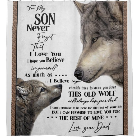 パパパーソナライズされたからの息子への手紙 シャワーカーテン (正面)