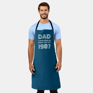 パパパーソナライズされた年グリルマスターBBQティール（緑がかった色）ブルー エプロン