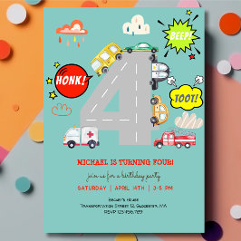 パパパーンとベルを鳴らして、楽しいお誕生日会をはじめよう！少年誕生日の交通機関の招待状 招待状