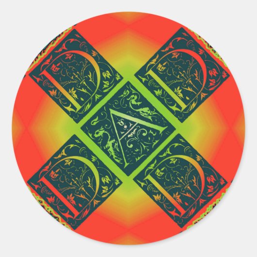 パパファンシータイポグラフィパターンブラック&オレンジ ラウンドシール (正面)