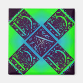 パパファンシー文字グリーンブルー背景 マグネット (正面)