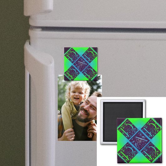 パパファンシー文字グリーンブルー背景 マグネット