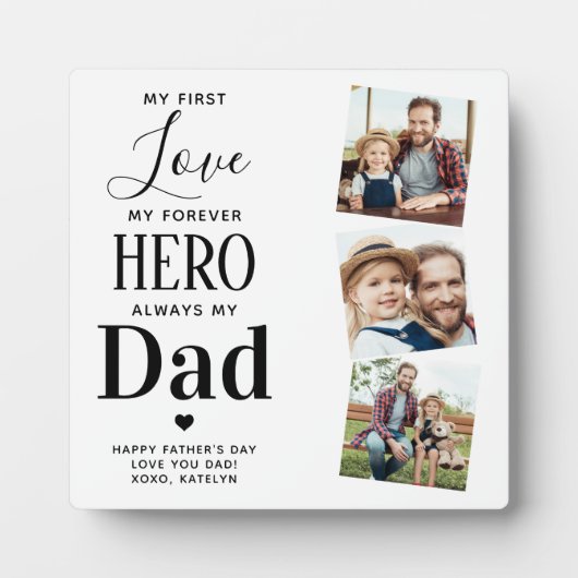パパファーストラブフォーエバーパーソナライズされたヒーロー3写真 フォトプラーク (正面)