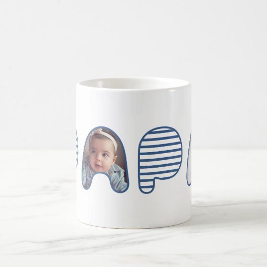 パパブルーストライプレタリングフォトコラージュ コーヒーマグカップ (中央)
