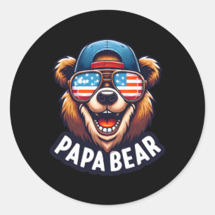 パパベアーシャツファーザーデイギフトアメリカ国旗 ラウンドシール