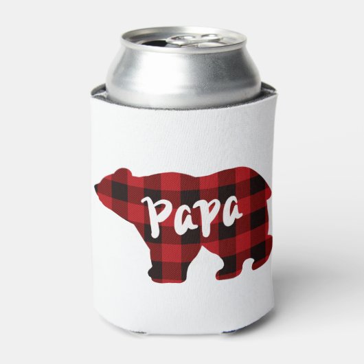 パパベア – 赤と黒のバッファロープレイド 缶クーラー (缶正面)