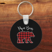パパベパジャマレッドバッファロークリスマスおもしろいファミリーChr キーホルダー (正面)