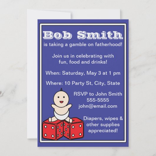 パパベビーシャワーベビーサイコロギャンブル 招待状 (正面)
