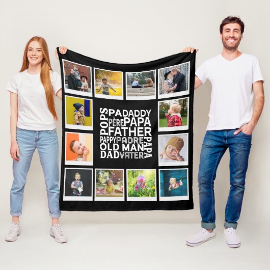 パパポップオールドマンフォトコラージックシックブラック フリースブランケット (インサイチュ)