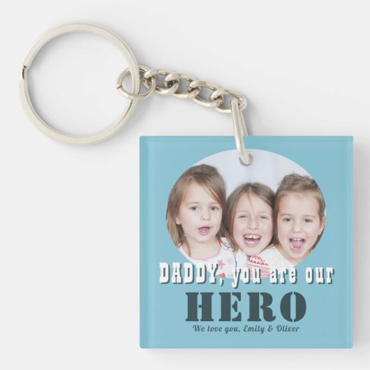 パパモダンお前はヒーロー写真父の日だ キーホルダー (正面)