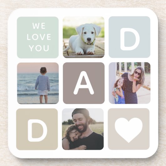 パパモダン写真コラージュ父の日かわいい家族 コースター (正面)