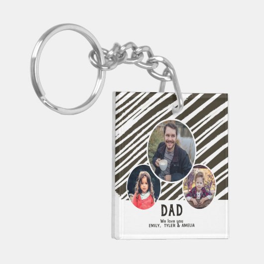 パパモダン愛ユーストライプ3写真お父さんの日 キーホルダー (正面左)