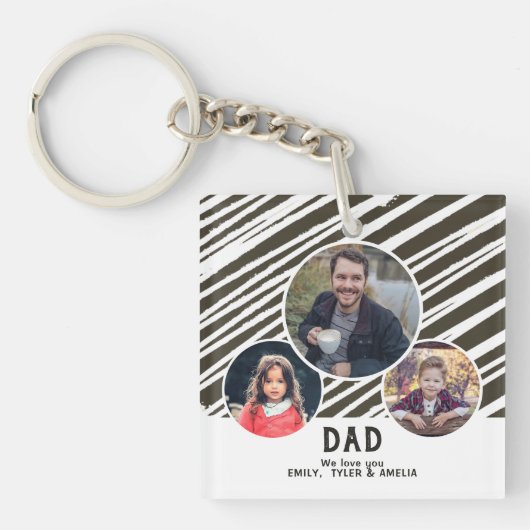 パパモダン愛ユーストライプ3写真お父さんの日 キーホルダー (正面)