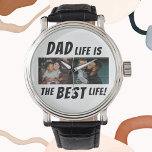 パパライフ最高のザ・ライフ2写真父 腕時計<br><div class="desc">パパライフ最高のはライフ2の写真お父さん見て。この時計パーソナライズされたは、パパであることは彼に起こったことがあることを知っている他のパパのための最高の完璧な贈り物である。このデザインは、引用文「パパライフ最高のはライフ」を文字で表しはっきりした、パパのスマイルを作る。2枚の家族お気に入りの写真を追加する。</div>