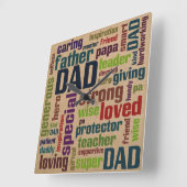 パパワードクラウド文字父の日タイポグラフィ スクエア壁時計 (傾斜)