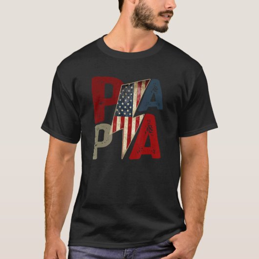 パパヴィンテージ米国国旗稲妻ボルトファーザーズ日 Tシャツ (正面)