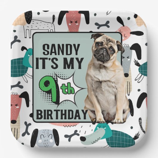 パパーソナライズされたグ9th誕生日パーティー ペーパープレート (正面)
