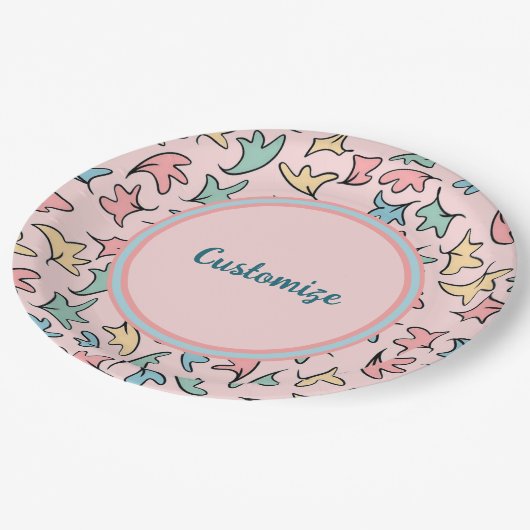 パパーソナライズされたステル葉ピンク ペーパープレート (アングル)