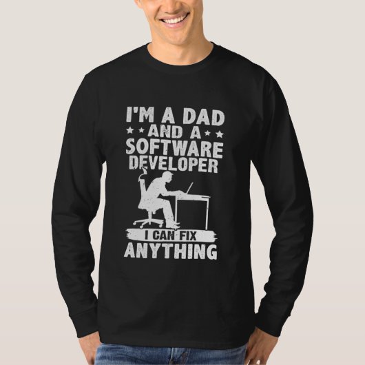 パパ兼ソフトウェア開発者なら何でも直せる Tシャツ (正面)