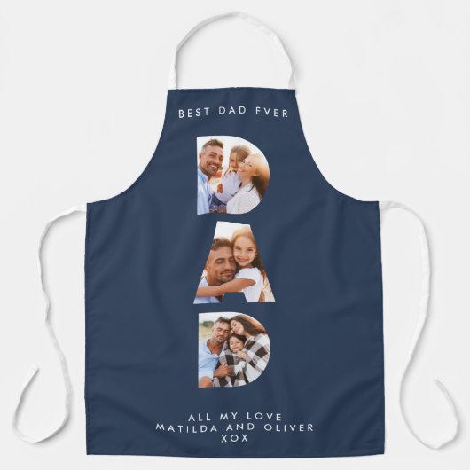 パパ写数々の真モダンタイポグラフィ紺 エプロン (正面)