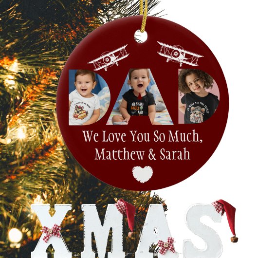 'パパ'写真のコラージュ子供や家族,航空 セラミックオーナメント