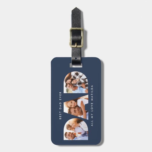 パパ写真モダンタイポグラフィの子どもの贈り物 ラゲッジタグ (正面縦)