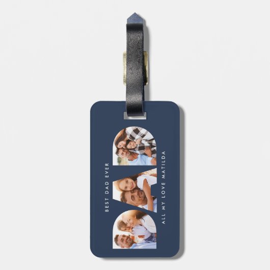 パパ写真モダンタイポグラフィの子どもの贈り物 ラゲッジタグ (裏面縦)