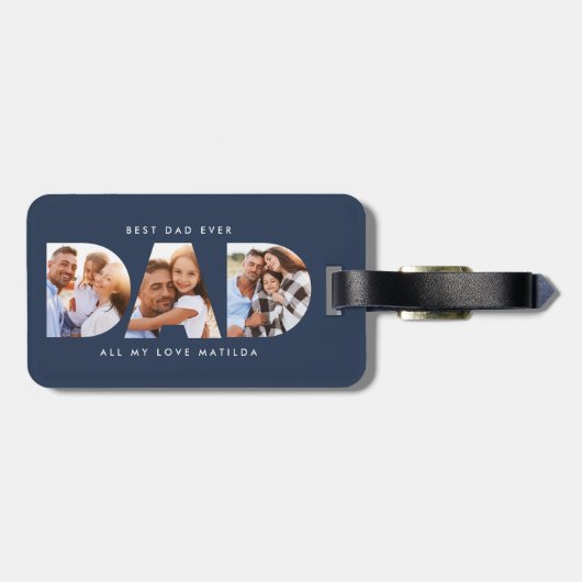 パパ写真モダンタイポグラフィの子どもの贈り物 ラゲッジタグ (裏面横)