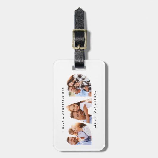 パパ写真モダンタイポグラフィの子どもの贈り物 ラゲッジタグ (正面縦)