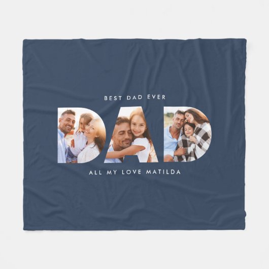 パパ写真モダンタイポグラフィ フリースブランケット (正面(横))