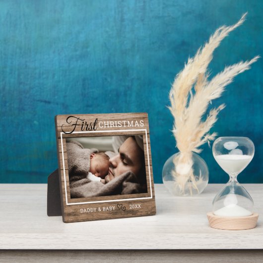 パパ初めてのクリスマスフォトウ素朴ッド フォトプラーク (インサイチュ)