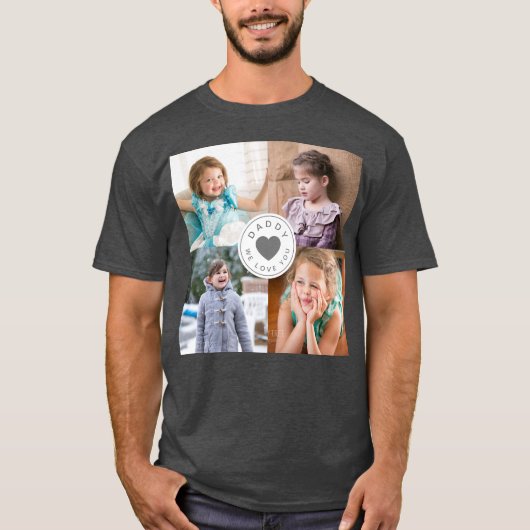 パパ大好き!子供4人の写真コラージュ Tシャツ (正面)