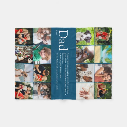 パパ定義ことわざ16フォトコラージブルースモール フリースブランケット (正面(横))