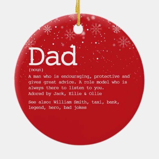パパ定義クリスマス冬の雪片レッド セラミックオーナメント (裏面)