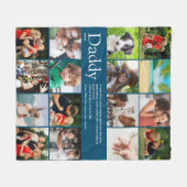 パパ定義引用文フォトコラージブルー フリースブランケット (正面(横))