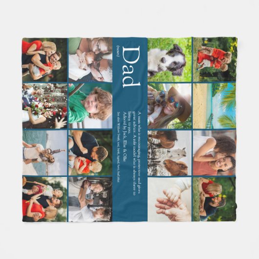 パパ定義引用文フォトコラージュブルー フリースブランケット (正面(横))