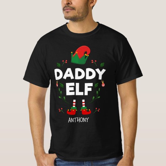 パパ小妖精や小人ファミリー一致のクリスマス服装名T- Tシャツ (正面)