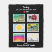 パパ愛してる子どもたちのアートワークスケッチ フリースブランケット (正面)