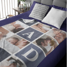 パパ愛 |モダン 8フォトカラーブロックフェンス フリースブランケット