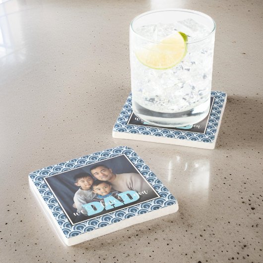 パパ我々愛あなたブルーアールデコカスタム写真 ストーンコースター