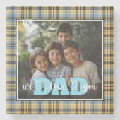 パパ我々愛あなたブルーイエロープレイドカスタム写真 ストーンコースター (正面)