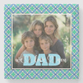 パパ我々愛する青い緑のカスタム写真 ストーンコースター (正面)