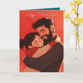 パパ抱き子供赤い折り畳み父の日札 カード (黄色い花)