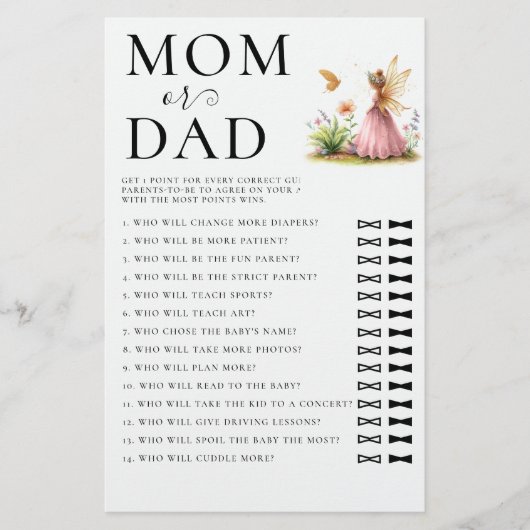 パパ推測誰の赤ちゃんシャワーゲームフェアリープリンセス チラシ (正面)