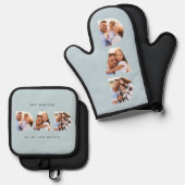 パパ数々のフォトモダンタイポグラフィブルー 鍋つかみ&鍋敷きセット (正面/裏面)